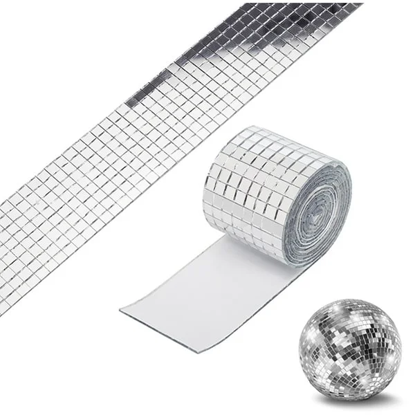 Diy Spejlvæg Selvklæbende Mini-mosaikfliser ægte Glas Mål: 4x100cm Silver