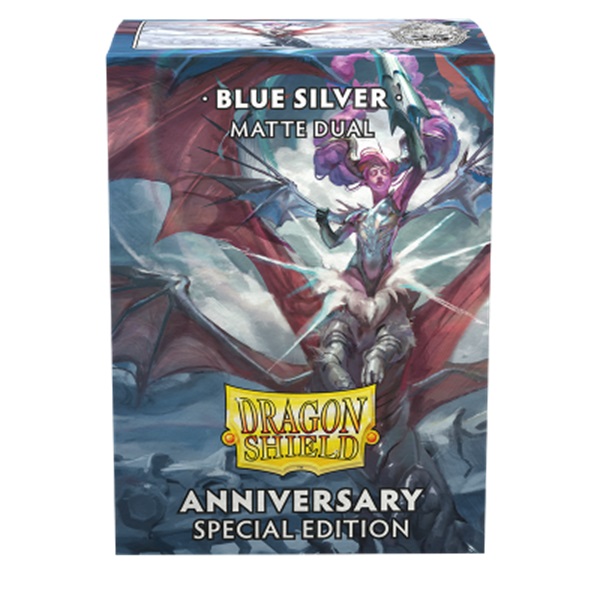 Dragon Shield Deck Protectors Matte Dual: Cobalt   Silver  Blue Silver Anniversary Special Edition  100 Lommer Dragonshield Sleeves  At-15064