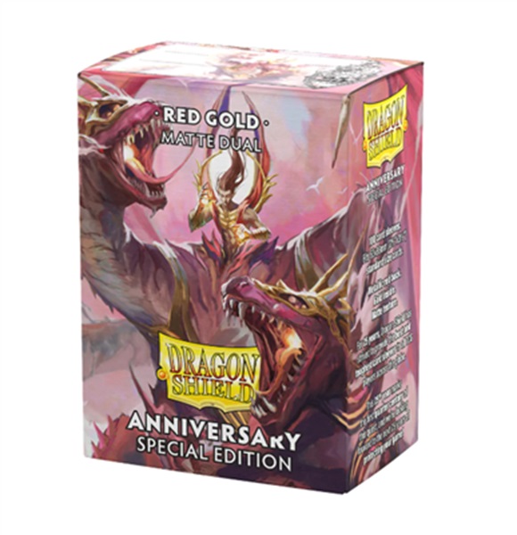 Dragon Shield Deck Protectors Matte Dual: Pomegranate   Gold  Red Gold Anniversary Special Edition  100 Lommer Dragonshield Sleeves  At-15065
