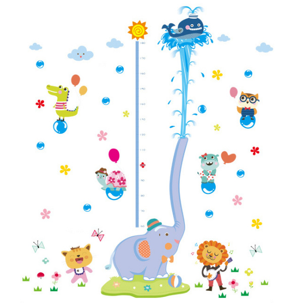 Elefant Springvand  Målebånds Wallsticker  Fra 60-180cm