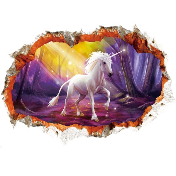 Enhjørning Wallsticker  Magisk Enhjørning   Skoven  Gul Lilla