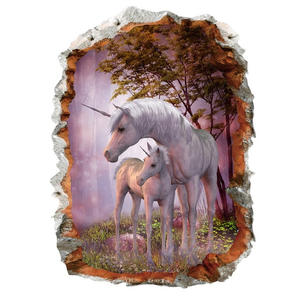 Enhjørning Wallsticker Mor Med Sit Føl Hul Væggen 50x70cm
