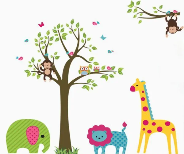 Farverig Wallsticker Med Dyrene Fra Zoo