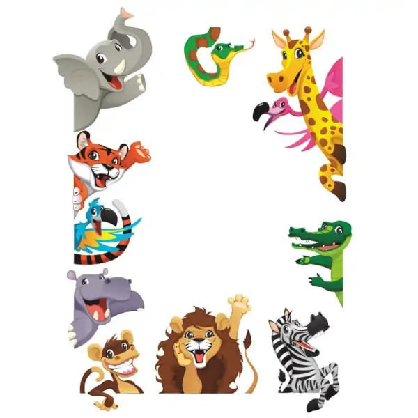 Farverig Wallsticker Med Masser Af Søde Dyr  Der Kigger Frem
