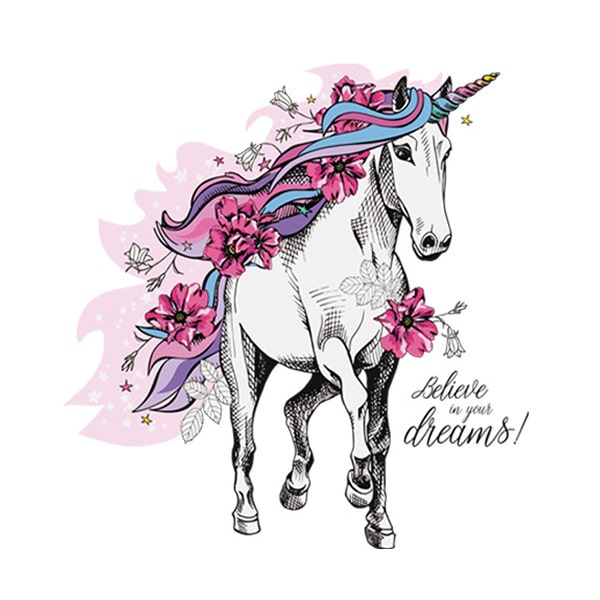 Flot Enhjørning Wallsticker  Believe In Your Dreams  48x60cm