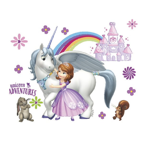 Flot Eventyrlig Wallsticker Med Prinsesse  Enhjørning  Regnbue