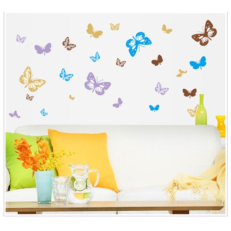 Flot Sommerfugle Wallsticker 30 Farverige Sommerfugle