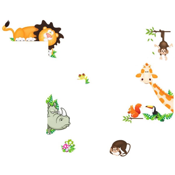 Flot Wallsticker Med Vilde Dyr Til Din Indretning  Løve  Giraf  Abe Mm