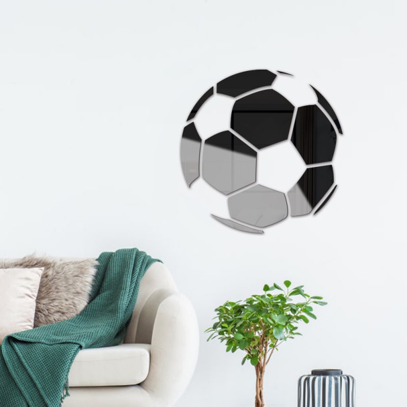 Fodbold Spejl  Selvklæbende Akryl Spejl Klistermærker  3d Design  Sort  30cm
