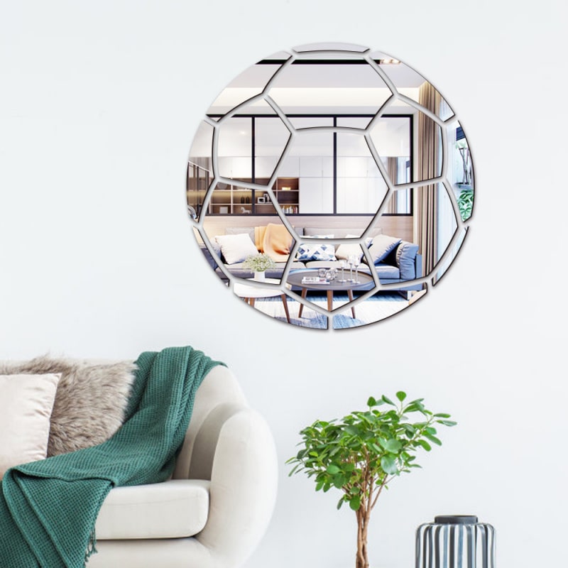 Fodbold Spejl  Selvklæbende Akryl Spejl Klistermærker  Klassisk Design  Silver  30cm