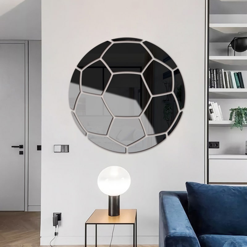 Fodbold Spejl  Selvklæbende Akryl Spejl Klistermærker  Klassisk Design  Sort  30cm