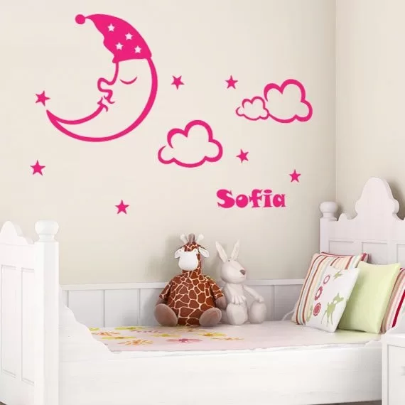 Godnat Måne Stjerner Eget Navn Wallsticker