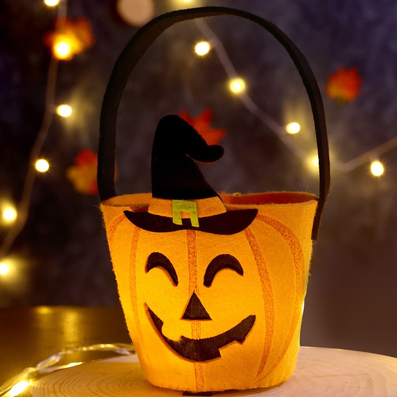 Græskarspand   Filt  Perfekt Slikspand Til Trick Or Treat  Ngd-08