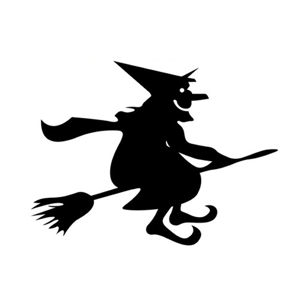 Halloween Wallsticker  Stor Heks På Flyvende Kost  55x43cm