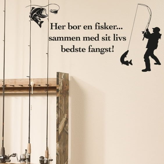 Her Bor En Fisker Wallsticker