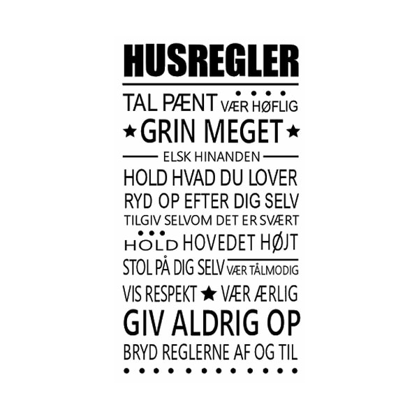 Husregler Wallsticker Få Husreglerne På Væggen 50x93cm
