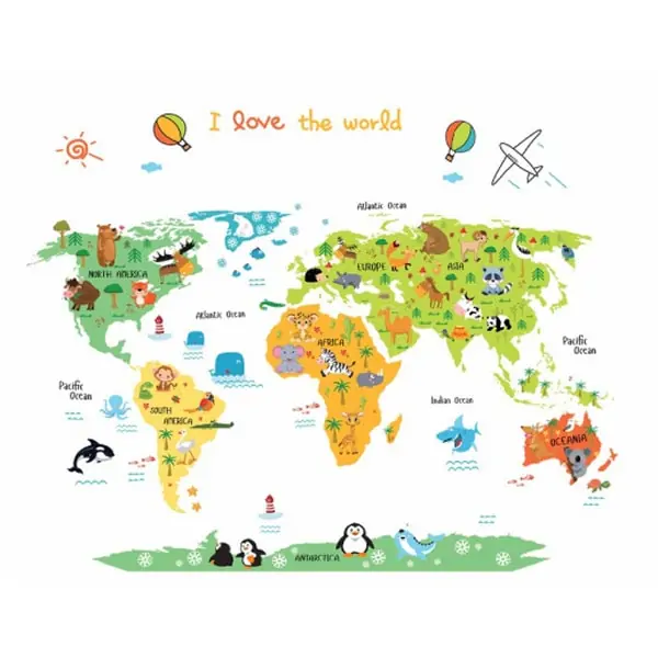 Love The World Wallsticker  Flot Verdenskort For Børn