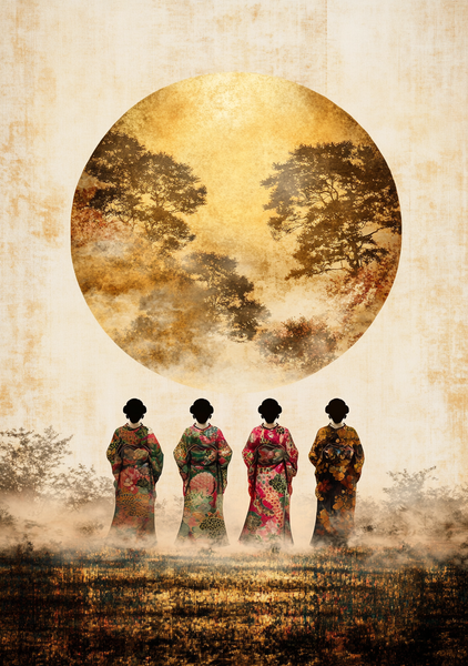 Japansk Plakat 54  Geishaer Under Solens Skjulte Have