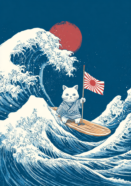 Japansk Plakat 72 Katten Og Den Store Bølge
