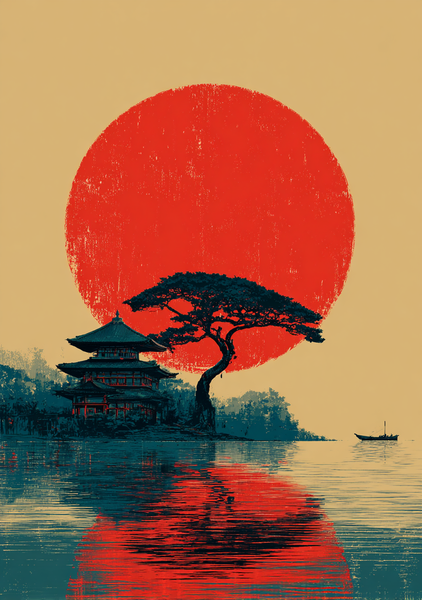 Japansk Plakat 101 Solopgang Over Templet