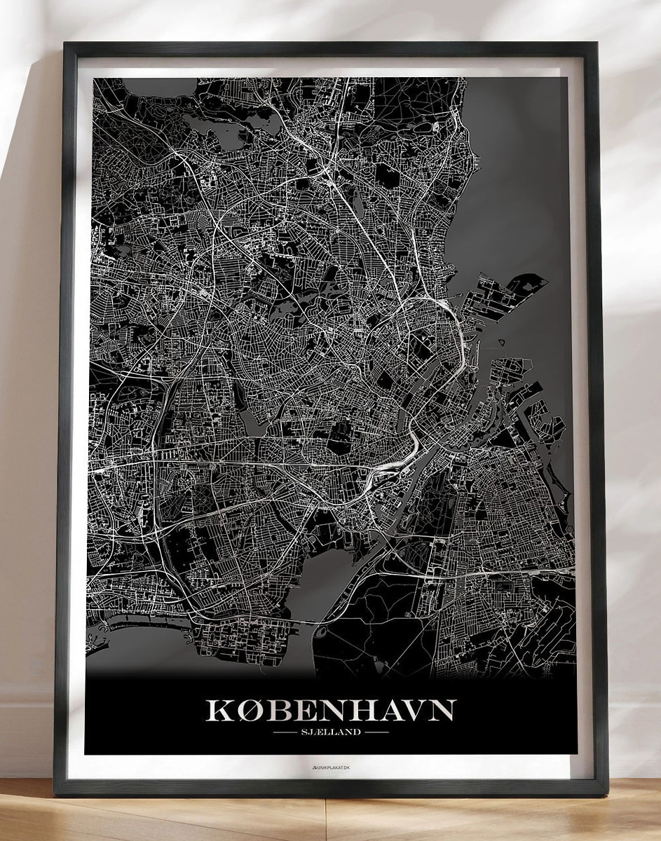 København Bykort Plakat Sort Baggrund