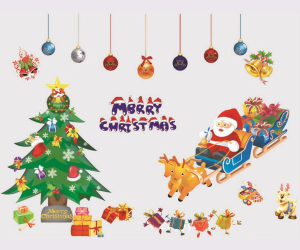 Merry Christmas Jule Wallsticker  Julemand  Juletræ  Pynt Mm