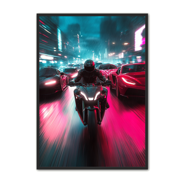 Motorcykel Plakat   Neonrace   Natregn
