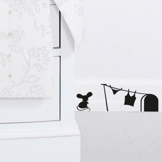 Mus Med Vasketøj Wallsticker
