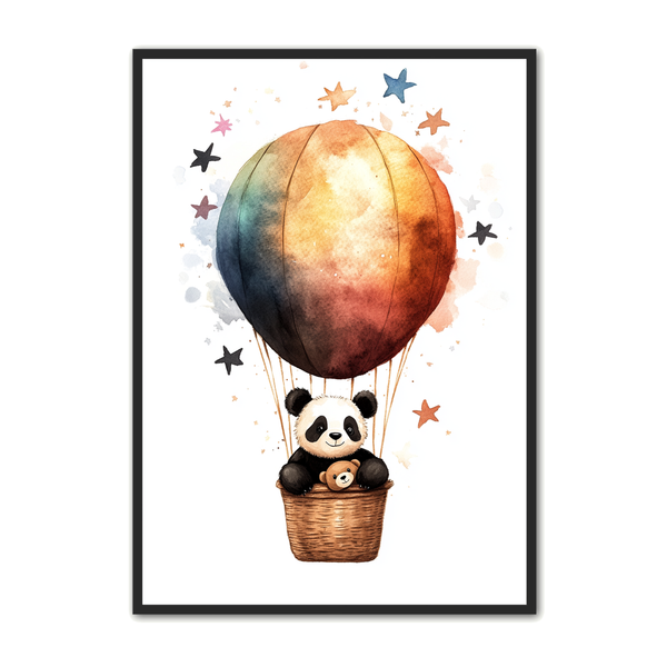 Panda Plakat 90 Regnbueballon Og Naturlig Panda Børneplakat