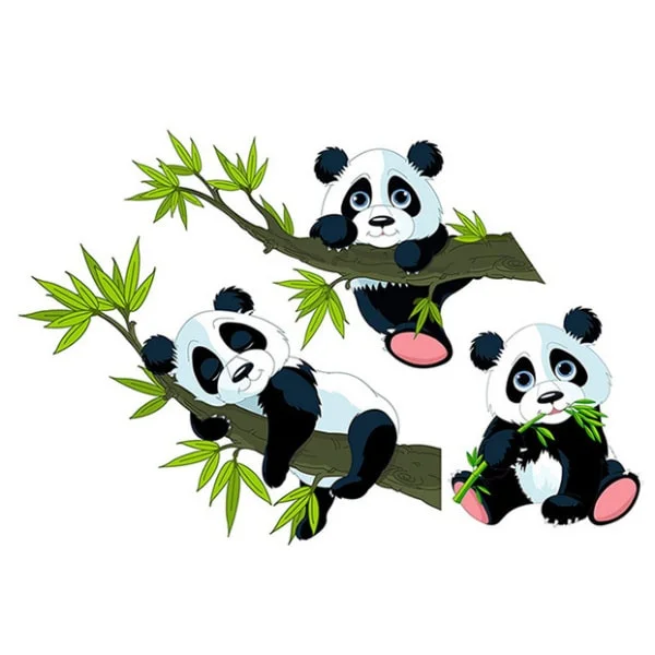 Panda Wallsticker  Tre Super Søde Pandaer  40x60cm
