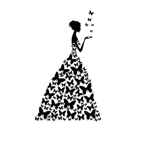 Pige Med Sommerfuglekjole Wallsticker 89x58 Cm Sort