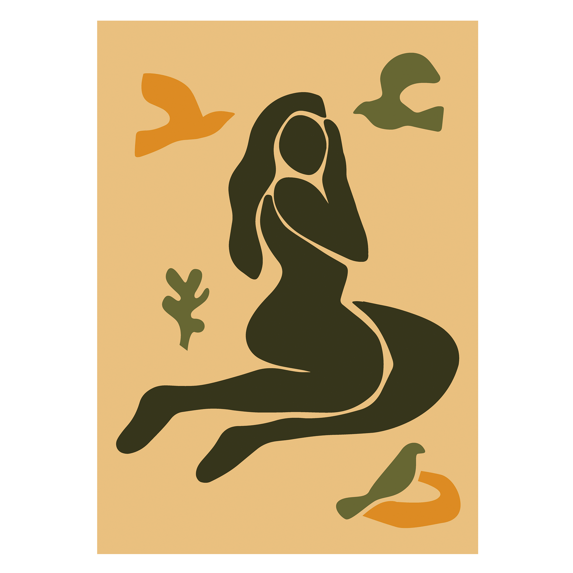 Plakat  Quot Silhuet Med Fugle Quot  Gul  50   70 Cm