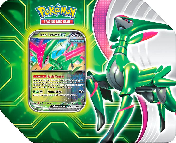 Pokemon Tin Kasse 2024 Wave   Spring  Usa Version : Iron Leaves Ex  Future Virizion  Paradox Clash Collector   Tin Box    Boosters