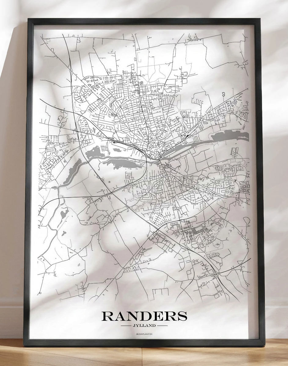 Randers Byplakat Med Bykort Hvid Baggrund