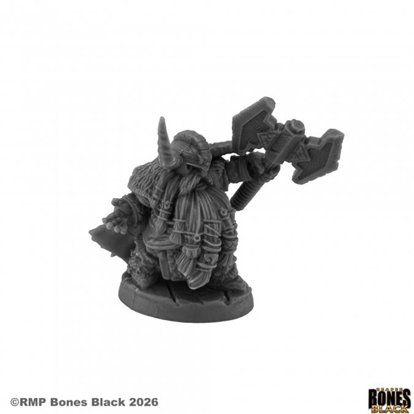 Reaper Bones Black: Dwarf King Hargrim Axehelm Plastic Miniature
