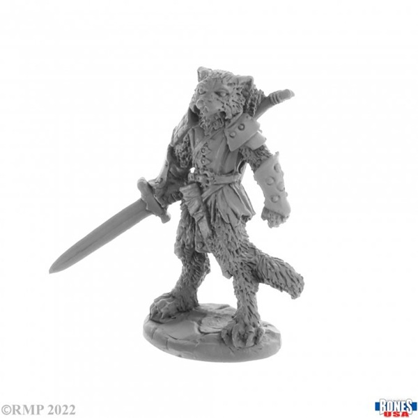 Reaper Bones Usa Reaper Legends: Catfolk Fighter  Mal Plastic Miniature