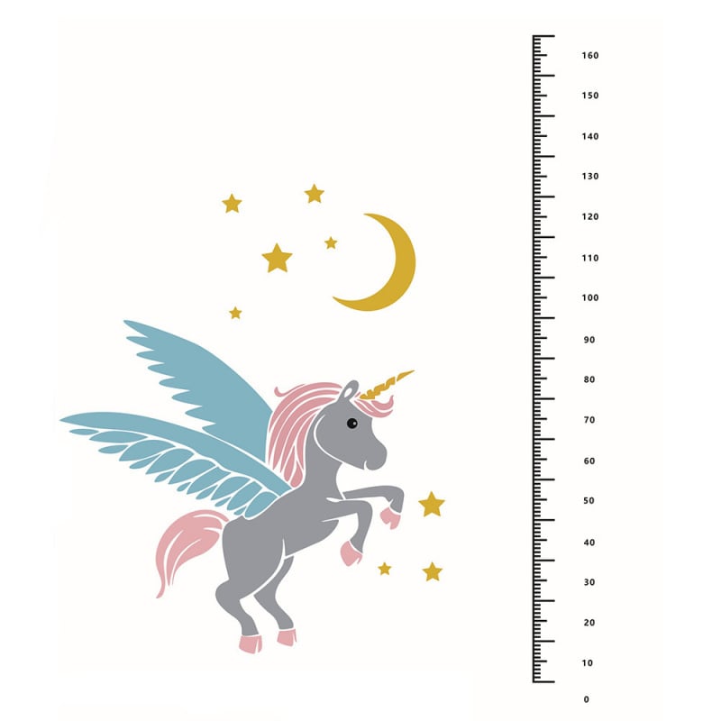 Rigtig Sød Enhjørning Målebånds Wallsticker  Enhjørning Højdemåler Op Til 160cm