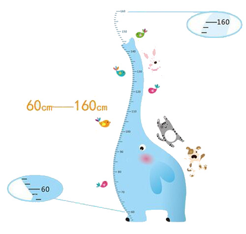 Sjov Og Flot Målebånds Wallsticker  Elefant  Fra 60-160cm