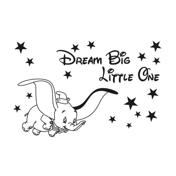 Sød Dumbo Wallsticker  Dream Big Little One  42x28cm
