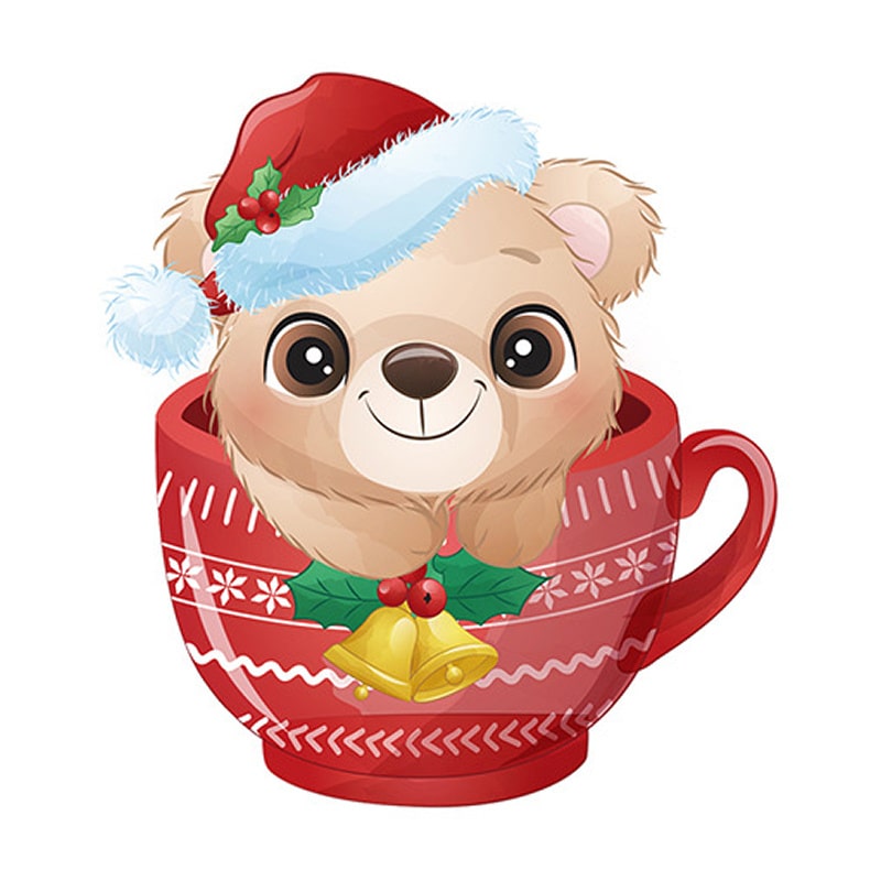 Sød Og Flot Jule Wallsticker Til Væg Eller På Toilettet  Julebamse   Kop