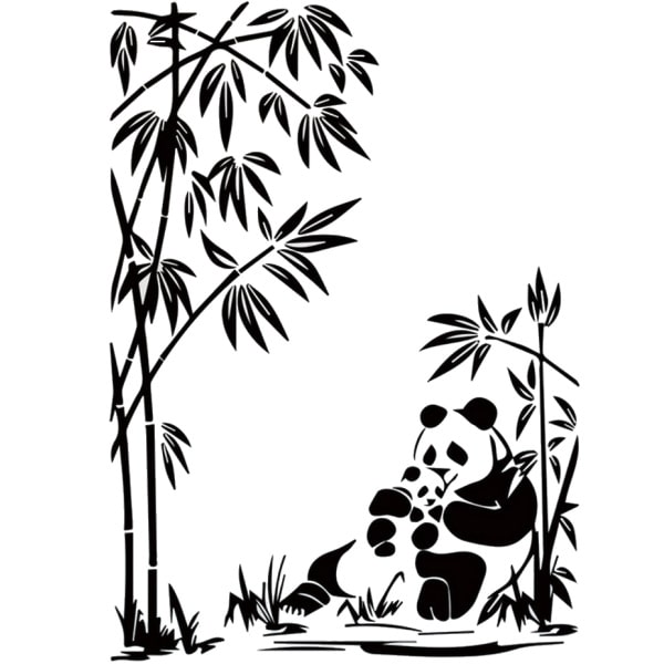 Sød Panda Wallsticker  Mor Med Panda Unge  60x43cm