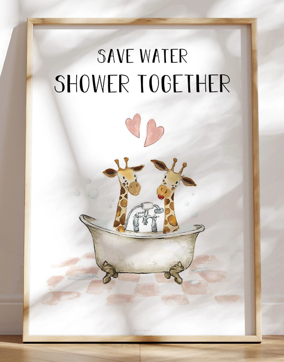 Sød Plakat Til Badeværelset Shower Together
