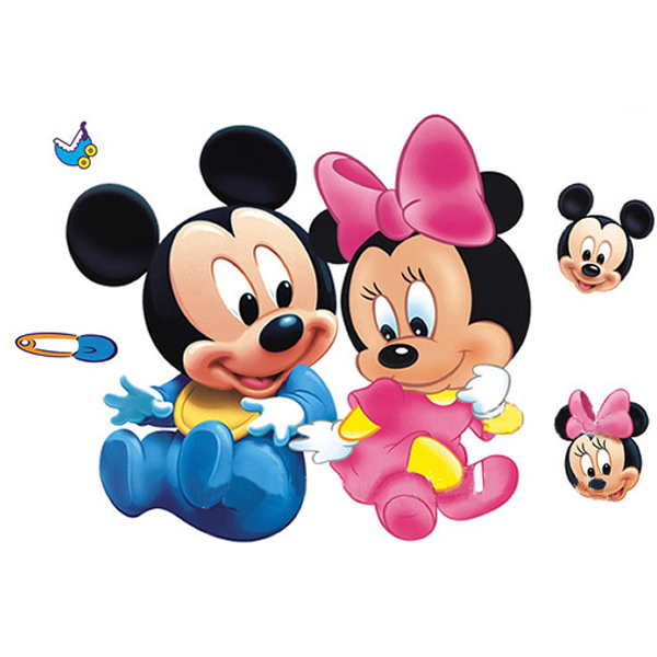 Sød Wallsticker Med Baby Mickey   Minnie Mouse