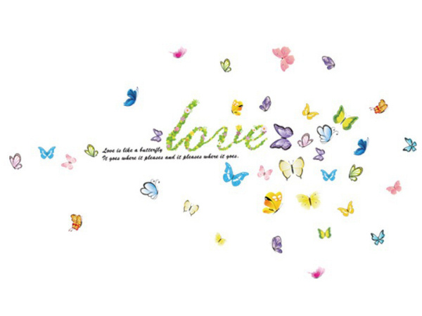 Sød Wallsticker Med Butterfly Love  Kærlighed Og Sommerfugle