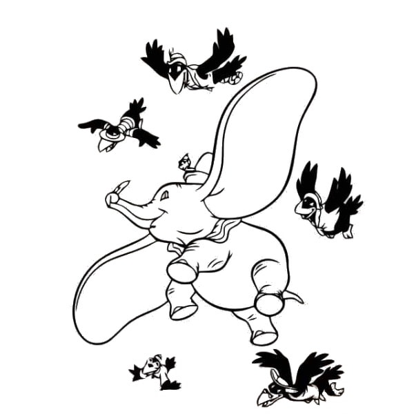 Sød Wallsticker Med Dumbo Og Hans Krage Venner 42x55cm