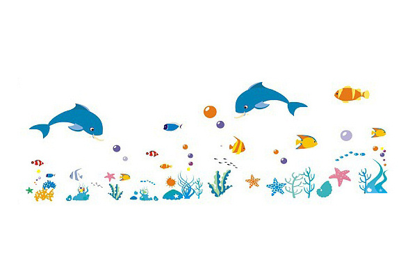 Sød Wallsticker Med Masser Af Akvariefisk  120x40cm
