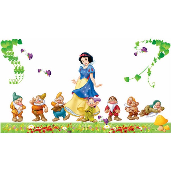 Sød Wallsticker Med Snehvide   De   Små Dværge  120x60cm