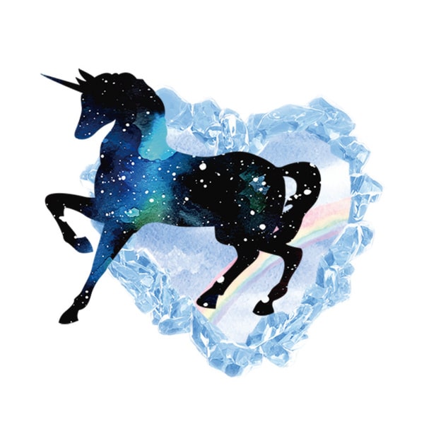 Stor Enhjørning Wallsticker  På Vej Igennem Et Hul Af Is 55x70cm