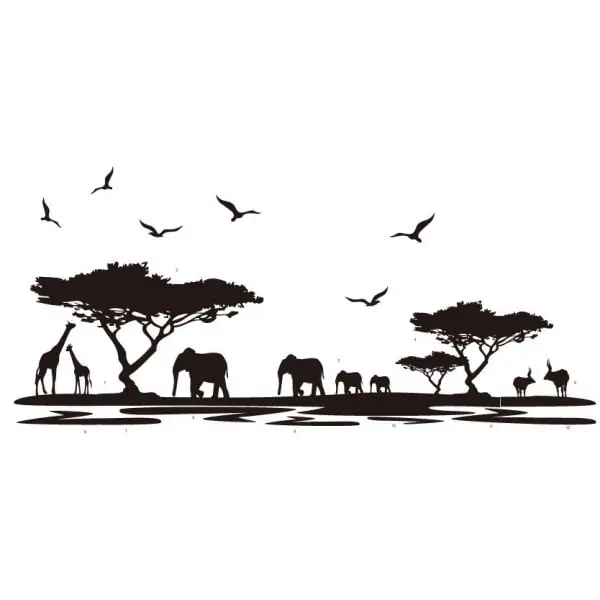Stor Og Flot Wallsticker Med Dyrene På Savannen  160x75cm