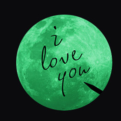 Stor Selvlysende Måne Wallsticker  34 Cm    Love You